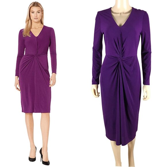 London Times Center Front Twist Sheath Dress Purple Size 2 - Picture 1 of 6